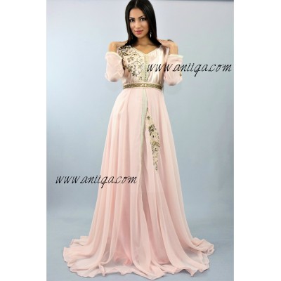 Robe caftan cloche rose poudré