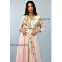 Robe caftan cloche rose poudré