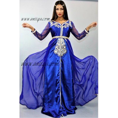 Caftan moderne cristal bleu roi