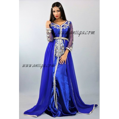 Caftan moderne cristal bleu roi