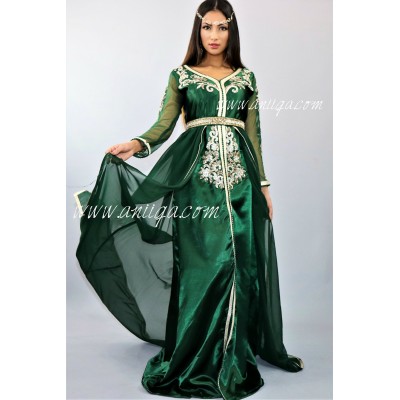 Caftan moderne cristal vert royal