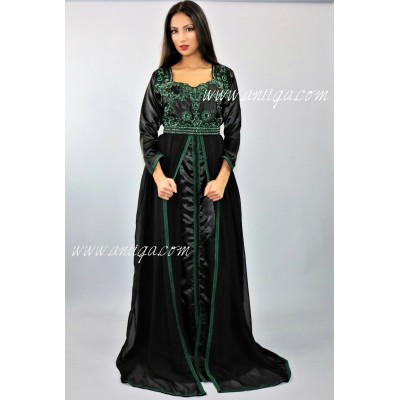 Caftan moderne noir et vert