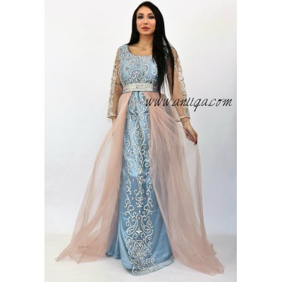 Caftan princesse gris et rose poudré