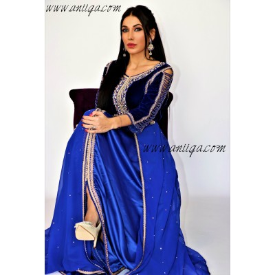 Caftan bleu roi velour et mousseline moderne 2019