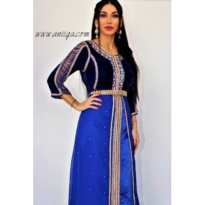 Caftan bleu roi velour et mousseline moderne 2019