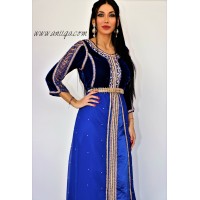 Caftan bleu roi velour et mousseline moderne 2019