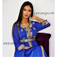 caftan bleu roi chic orné de pierres de verre