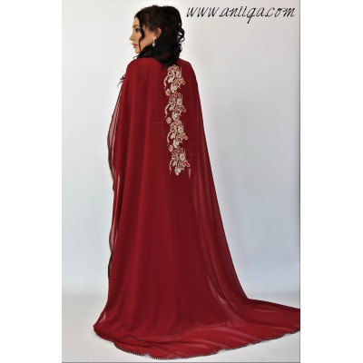 Takchita bordeaux cape orné de pierres de verre