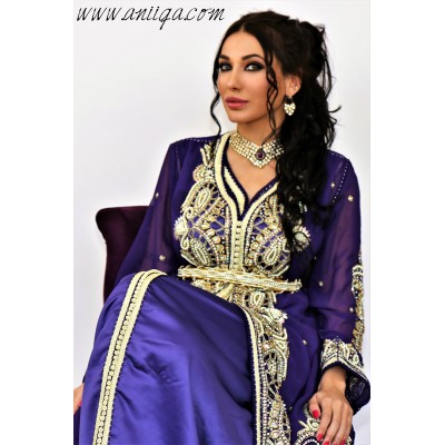 Takchita violet sari marocain