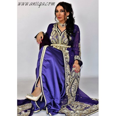 Takchita violet sari marocain