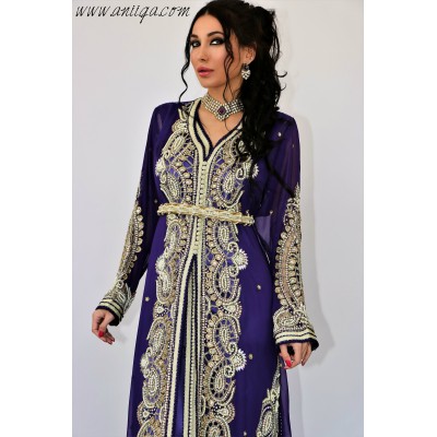 Takchita violet sari marocain