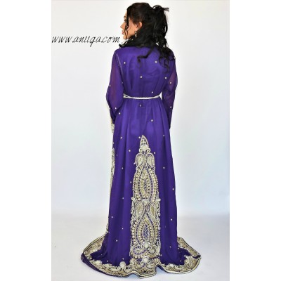 Takchita violet sari marocain