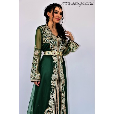 Takchita sari marocain vert royal