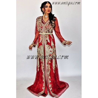 Takchita bordeau sari marocain