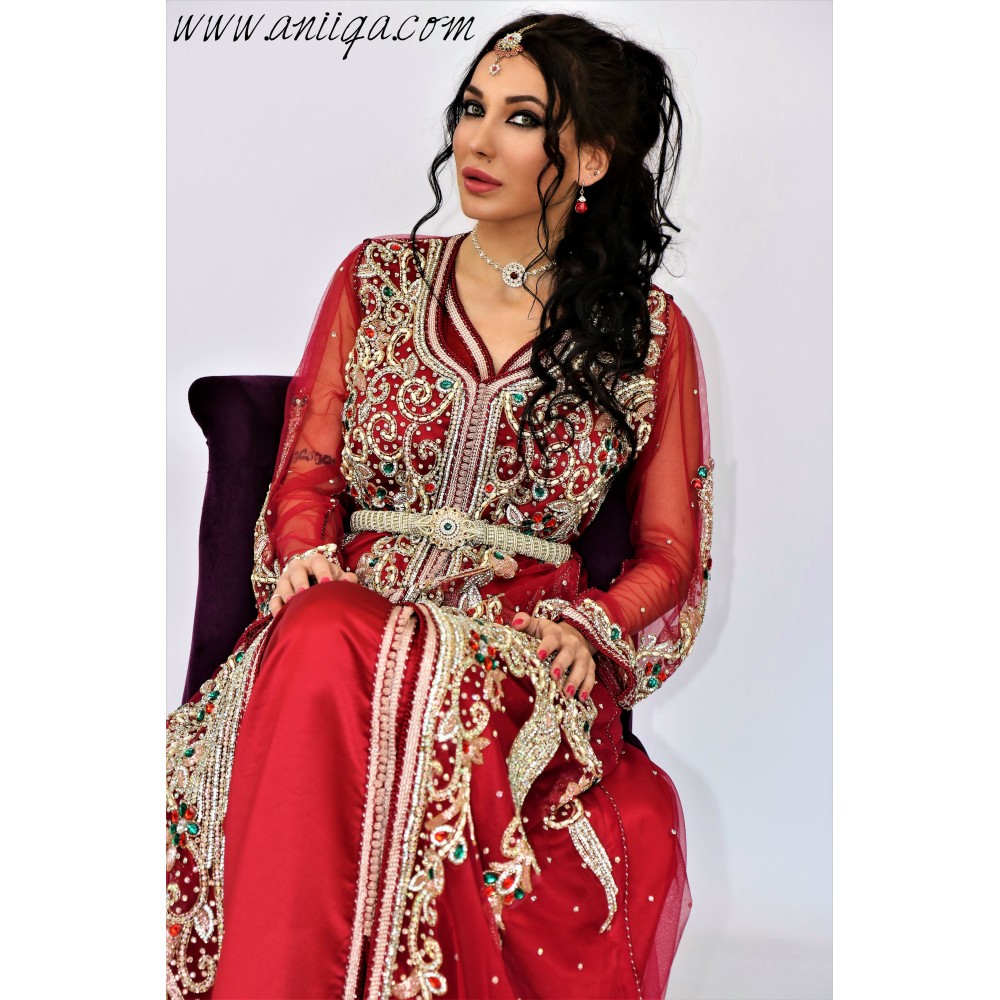 Takchita bordeau sari marocain