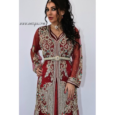 Takchita bordeau sari marocain