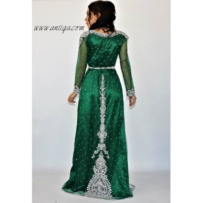 Robe caftan cristal vert et argent