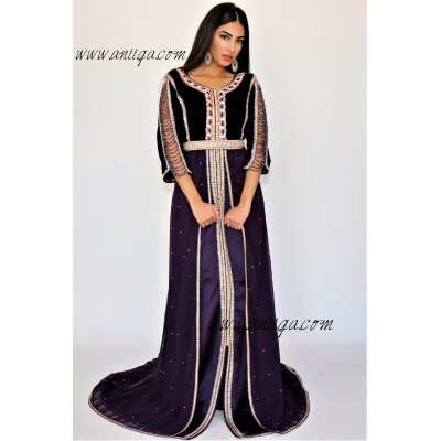 Caftan moderne violet velour et mousseline