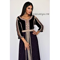 Caftan moderne violet velour et mousseline