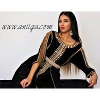 Caftan moderne noir velour et mousseline