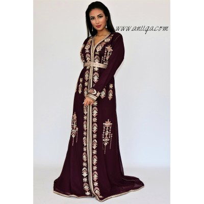 caftan perlé ,caftan moderne en ligne,takchita prune 2019,caftan prune,caftan en ligne