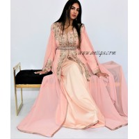 takchita chic,caftan de luxe,caftan haute couture 2019,caftan rose,caftan simple et chic