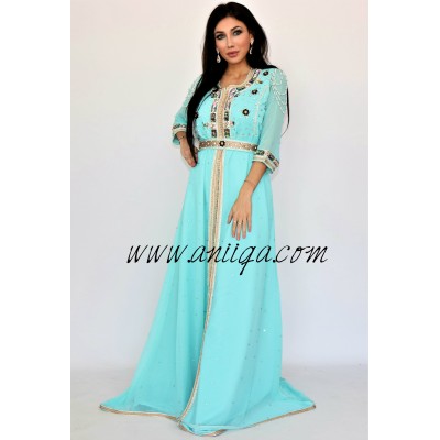 Caftan vert eau moderne perlé