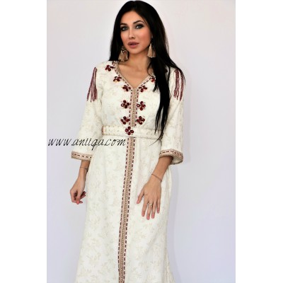 Caftan blanc sirène brocard perlé