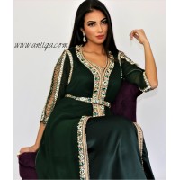 Caftan vert royal haut de gamme perlé et orné de pierres de verre