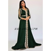 Caftan vert royal haut de gamme perlé et orné de pierres de verre