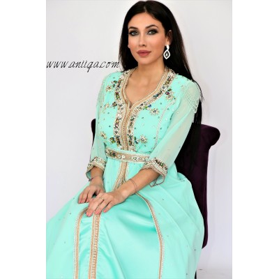 caftan moderne pas cher,caftan 2019 en ligne,caftan marocain pas cher,caftan vert eau 2019