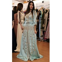 takchita haut de gamme ,caftan vert eau haute couture ,caftan perlé,takchita 2019,takchita pas cher