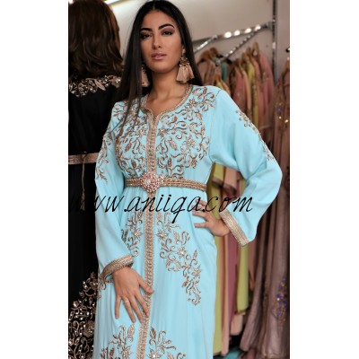 caftan marocain ,caftan moderne marocain,caftan simple pas cher,caftan marié 2019,caftan vert eau ,caftan perlé marocain ,caftan