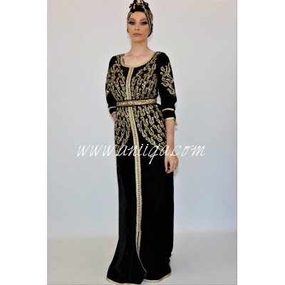 Caftan velours sirène noir et doré