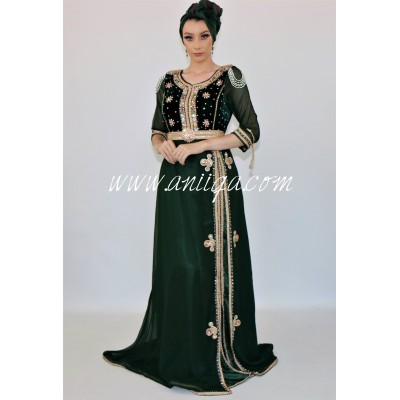 Caftan vert royal moderne velours et mousseline