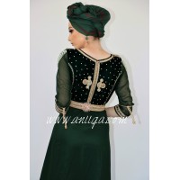 Caftan vert royal moderne velours et mousseline