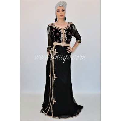 Caftan noir moderne velours et mousseline