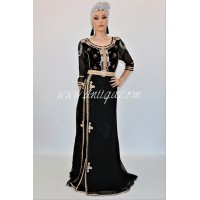 Caftan noir moderne velours et mousseline