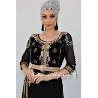 Caftan noir moderne velours et mousseline