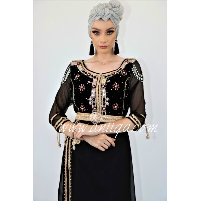 Caftan noir moderne velours et mousseline