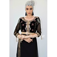 Caftan noir moderne velours et mousseline