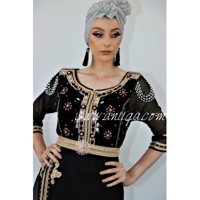 Caftan noir moderne velours et mousseline