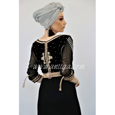 Caftan noir moderne velours et mousseline