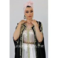 Caftan cape tendance noir et rose poudré broderie rbati