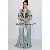 Caftan moderne velours et mousseline gris et noir