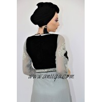 Caftan moderne velours et mousseline gris et noir