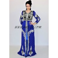 Caftan moderne velours et mousseline bleu roi et noir