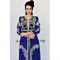 Caftan moderne velours et mousseline bleu roi et noir