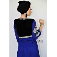 Caftan moderne velours et mousseline bleu roi et noir