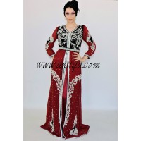 Caftan moderne velours et mousseline bordeau et noir